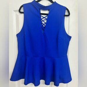 Janette Plus Blue Peplum Cut Out Blouse